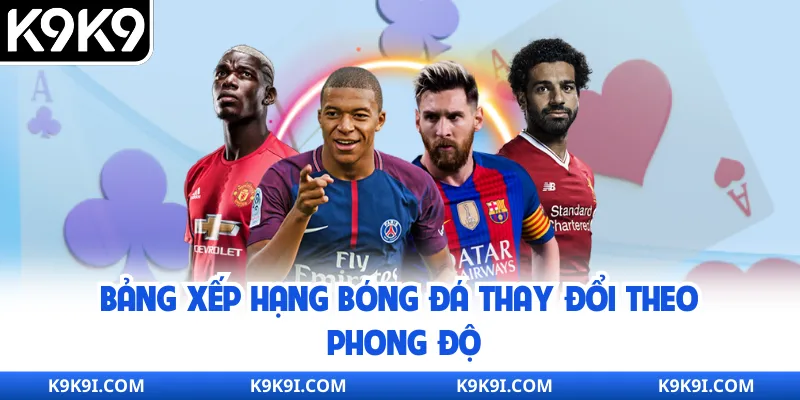 Bảng xếp hạng bóng đá thay đổi theo phong độ